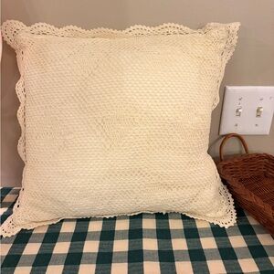 Vintage Crochet Lace Ivory Throw Pillow 15x15 Cottagecore Granny Grandma Country